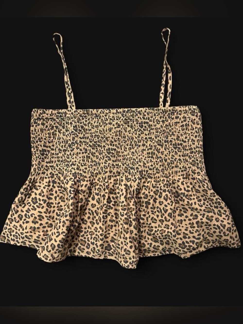 American Eagle Outfitters Beige and Black Leopard Smocked Cami